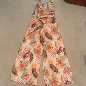 Floral Tropical Wide-Leg Jumpsuit in Peach